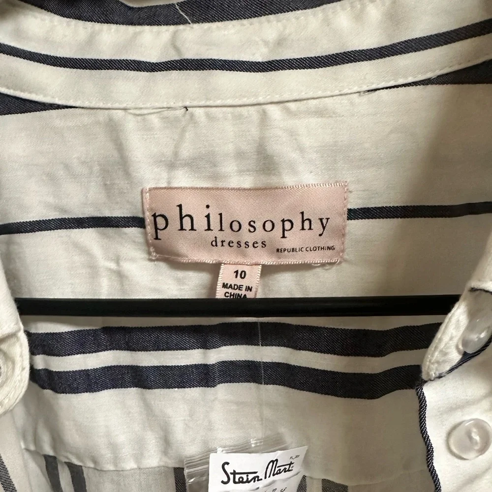 Philosophy Button-front Blue Striped Shirt Dress - Picture 4 of 10
